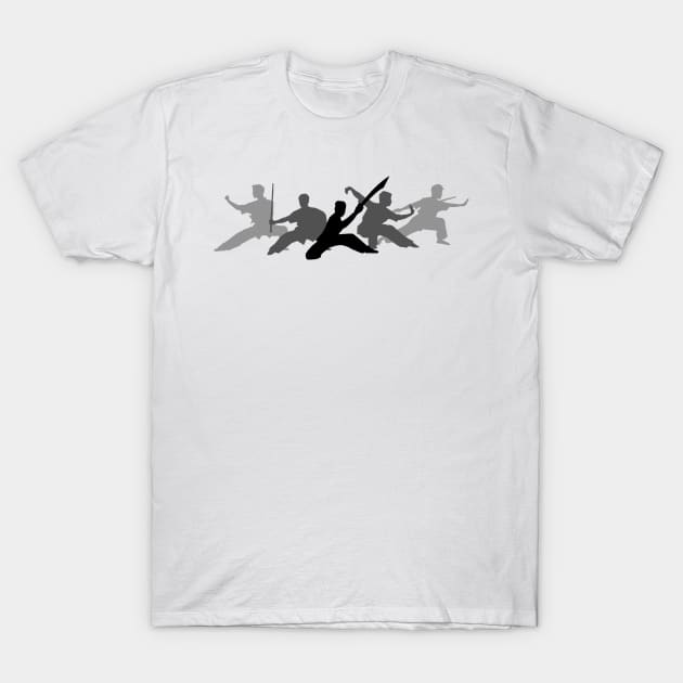 Wushu Sword Fighters Poses Silhouettes T-Shirt by AnotherOne